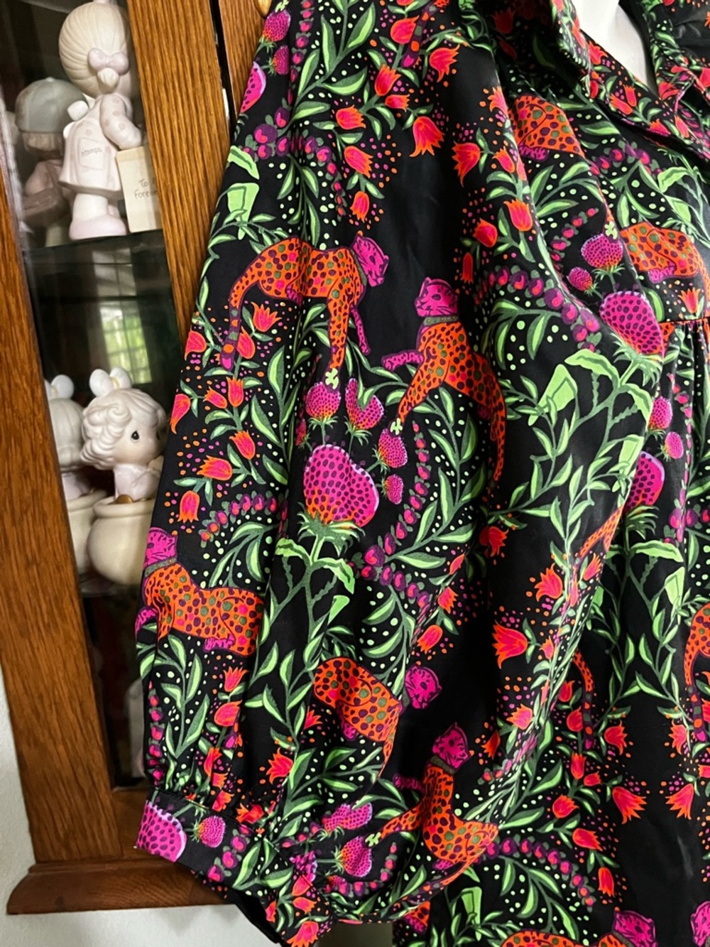 Emily McCarthy Black Leopard Strawberries Puff Sleeves Pocket Dress Small - Picture 3 of 10